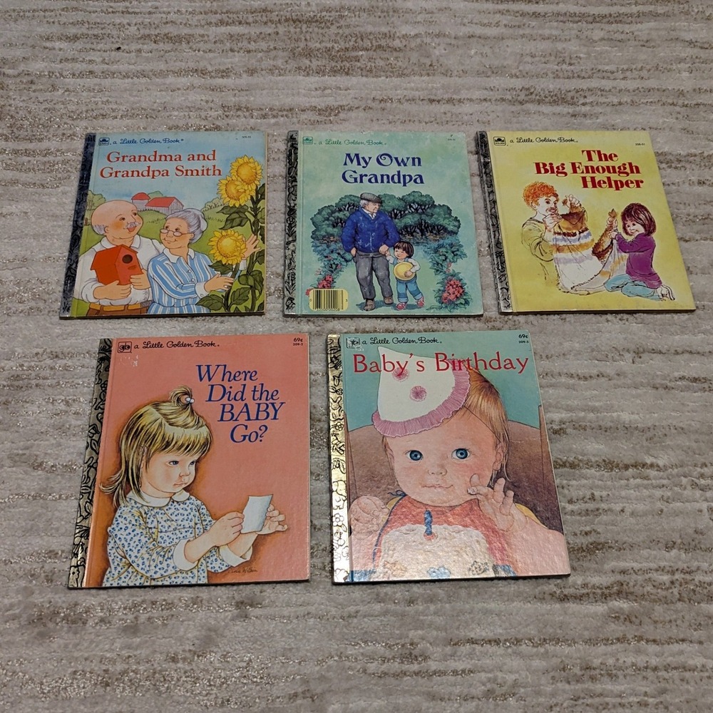 Little Golden Books Lot Vtg Grandma Grandpa Baby Birthday Helper Junk Journal